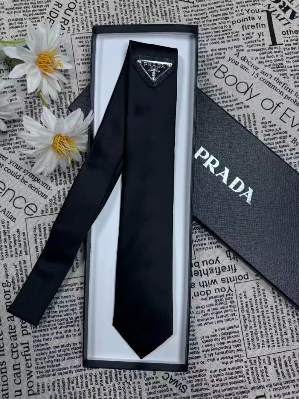 🎈 Prada Re-Nylon Gabardine Tie Black Luxury Gift Box | NWT - Picture 3 of 7